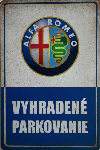 Retro tabuľka – Alfa Romeo (Vyhradené parkovanie)